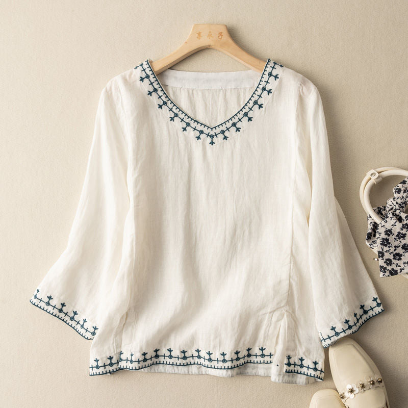 Annette | Embroidered V-Neck Blouse