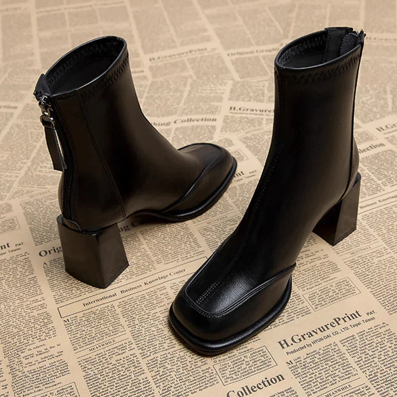 Clarinda | Square-Toe Block Heel Boots